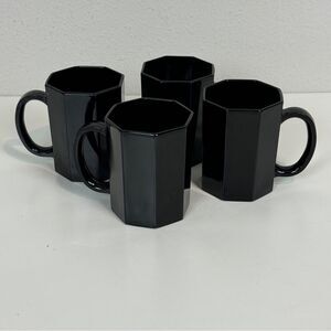4 Vintage Arcoroc Octime Black Modern Coffee Mugs France 80s